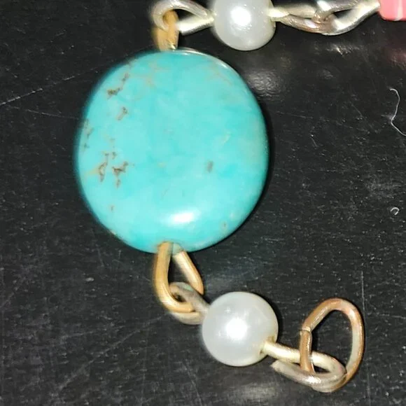 GENIUNE TURQUOISE RING, SET in SILVER and  BRACELET with FAUX STONE ACCENTS - Picture 6 of 9